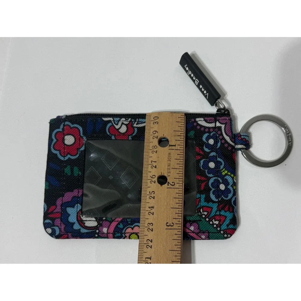 Vera Bradley Zip ID Case Floral Paisley Multicolor Cotton Wallet Key Ring